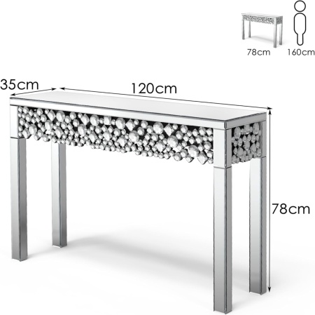 MAOG205 - Masa toaleta oglinda, masuta consola, 120 cm, cosmetica machiaj, vanity birou, Argintiu - Img 7