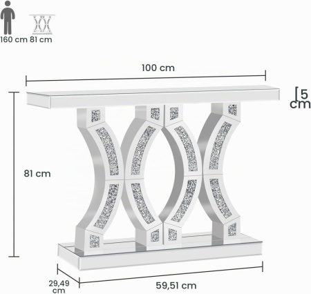 MAOG6 - Masuta consola hol, 100 cm, cosmetica machiaj oglinda masuta - Argintie Oglinda - Img 5