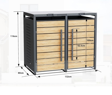 MAPG201 - Masca metalica Gri Antracit / Aspect Lemn pentru 1/ 2 / 3 / 4 Pubele Gunoi - Img 5