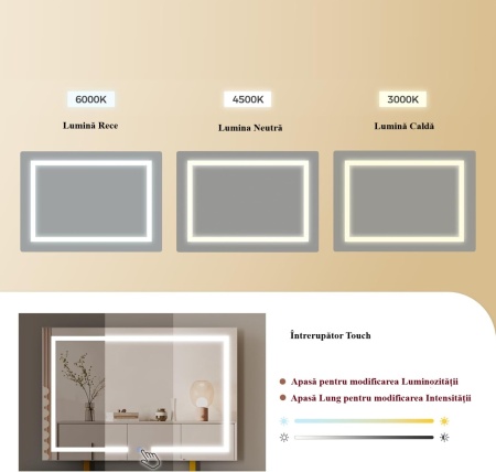 Masuta machiaj alba cu Oglinda LED si 4 Sertare pentru Cosmetice, Set Masa toaleta 80 cm, masuta cosmetica cu Riflaj, vanity - SEA826 - Img 6