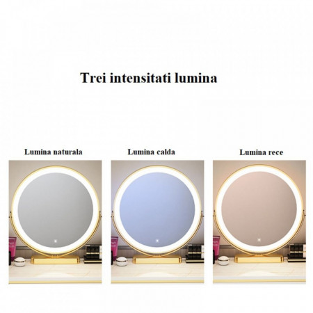 Masuta machiaj cu Oglinda LED si 1 Sertar pentru Cosmetice, Set Masa toaleta 100 cm, Alb, masuta cosmetica, vanity - SEA78 - Img 2