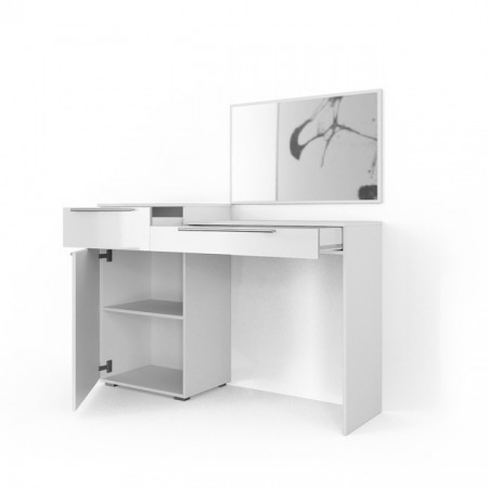 Masuta machiaj cu Oglinda LED si 2 Sertare pentru Cosmetice, Alb, masuta cosmetica, vanity - SEA258 - Img 2