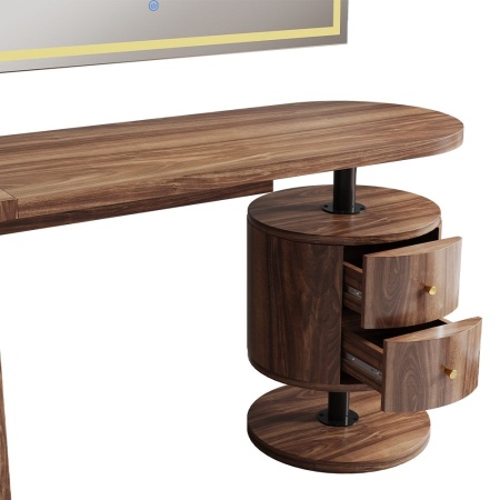 Masuta machiaj cu Oglinda LED si 2 Sertare pentru Cosmetice, Set Masa toaleta 120 cm, Maro, masuta cosmetica, vanity - SEM244 - Img 5