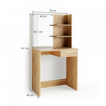 Masuta machiaj cu Oglinda LED si 2 Sertare pentru Cosmetice, Set Masa toaleta 75 cm, Maro, masuta cosmetica, vanity - SEM217 - Img 5
