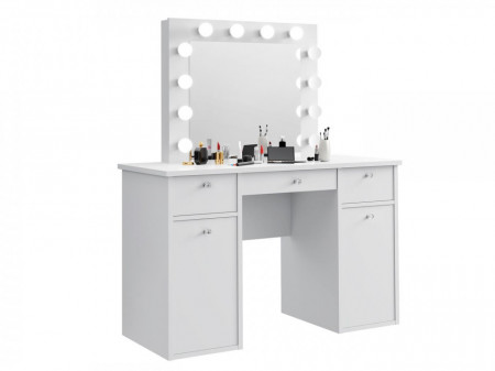 Masuta machiaj cu Oglinda LED si 3 Sertare pentru Cosmetice, Set Masa toaleta 120 cm, Alb, masuta cosmetica, vanity - SEA537 - Img 7