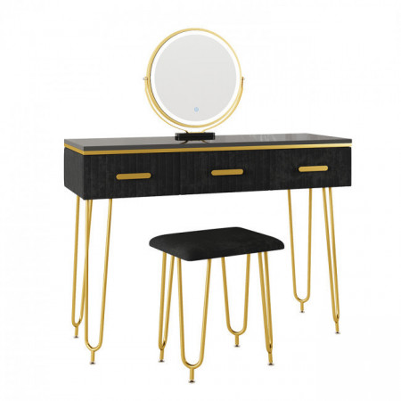 Masuta machiaj cu Oglinda LED si 3 Sertare pentru Cosmetice, Set Masa toaleta 100 cm, Negru, masuta cosmetica, vanity - SEN240 - Img 5