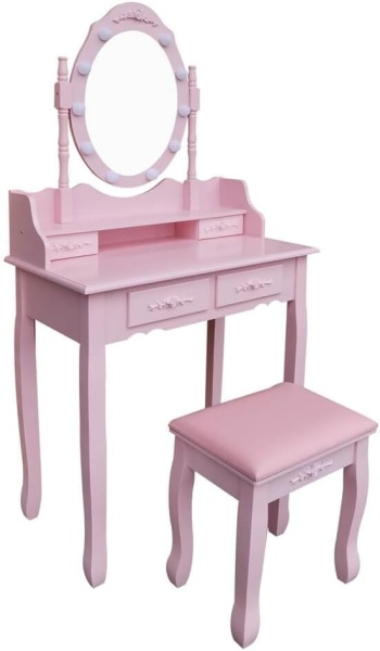Masuta machiaj cu Oglinda LED si 4 Sertare pentru Cosmetice, Roz, masuta cosmetica, vanity - SER103 - Img 2