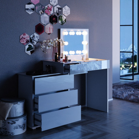 Masuta machiaj cu Oglinda LED si 4 Sertare pentru Cosmetice, Set Masa toaleta 117 cm, Alb, masuta cosmetica, vanity - SEA389 - Img 2