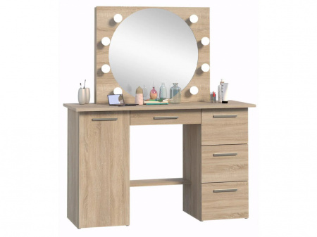 Masuta machiaj cu Oglinda LED si 4 Sertare pentru Cosmetice, Set Masa toaleta 120 cm, masuta cosmetica, vanity - SEM513 - Img 3