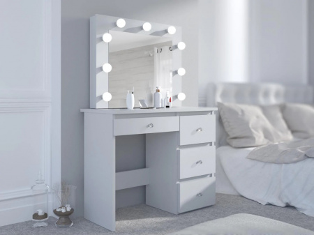 Masuta machiaj cu Oglinda LED si 4 Sertare pentru Cosmetice, Set Masa toaleta 94 cm, Alb, masuta cosmetica, vanity - SEA550 - Img 7