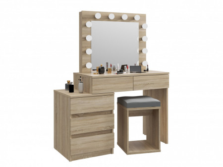 Masuta machiaj cu Oglinda LED si 5 Sertare pentru Cosmetice, Set Masa toaleta 112 cm, masuta cosmetica, vanity - SEM509 - Img 6
