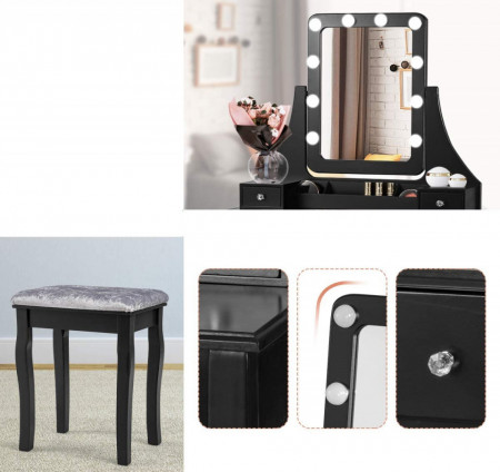 Masuta machiaj cu Oglinda LED si 5 Sertare pentru Cosmetice, Set Masa toaleta 80 cm, masuta cosmetica, vanity - SEN236 - Img 2