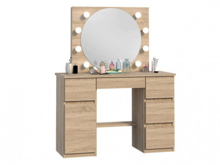 Masuta machiaj cu Oglinda LED si 5 Sertare pentru Cosmetice, Set Masa toaleta 120 cm, masuta cosmetica, vanity - SEM519 - Img 5