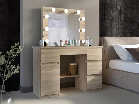 Masuta machiaj cu Oglinda LED si 5 Sertare pentru Cosmetice, Set Masa toaleta 120 cm, masuta cosmetica, vanity - SEM521 - Img 6