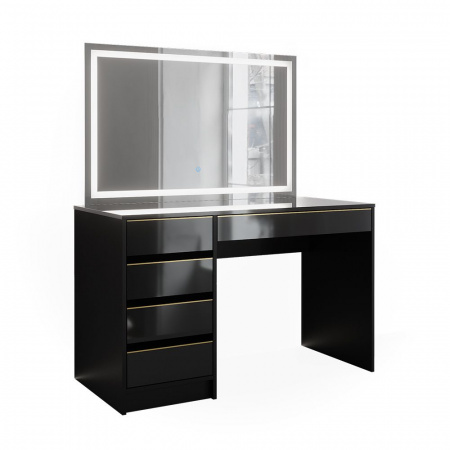 Masuta machiaj cu Oglinda LED si 5 Sertare pentru Cosmetice, Set Masa toaleta 120 cm, Negru, masuta cosmetica, vanity - SEN254 - Img 8