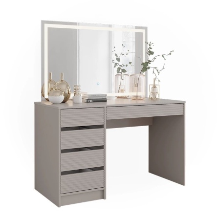 Masuta machiaj cu Oglinda LED si 5 Sertare pentru Cosmetice, Set Masa toaleta 120 cm, masuta cosmetica, vanity - SEC214 - Img 5