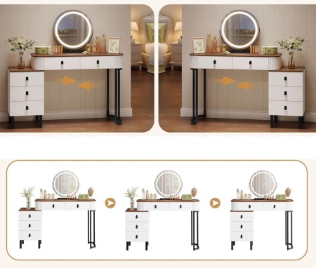 Masuta machiaj cu Oglinda LED si 5 Sertare pentru Cosmetice, Set Masa toaleta 120 cm, Alb, masuta cosmetica, vanity - SEA497 - Img 5