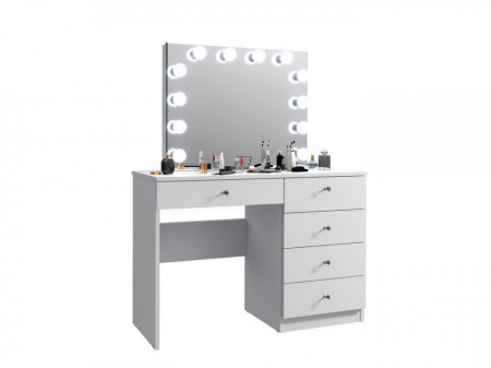 Masuta machiaj cu Oglinda LED si 5 Sertare pentru Cosmetice, Set Masa toaleta 110 cm, Alb, masuta cosmetica, vanity - SEA533 - Img 4