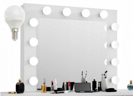 Masuta machiaj cu Oglinda LED si 6 Sertare pentru Cosmetice, Set Masa toaleta 130 cm, Alb Lucios, masuta cosmetica, vanity - SEA540 - Img 8