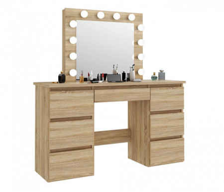 Masuta machiaj cu Oglinda LED si 7 Sertare pentru Cosmetice, Set Masa toaleta 120 cm, masuta cosmetica, vanity - SEM507 - Img 3