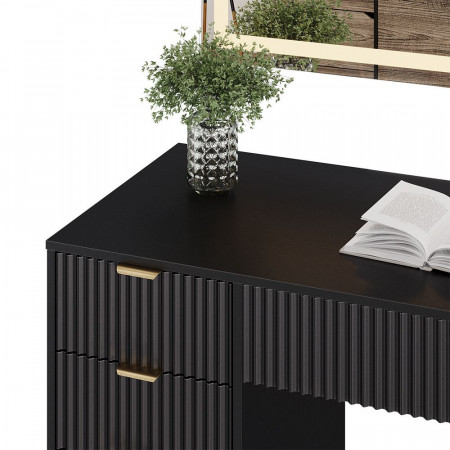 Masuta machiaj neagra cu Oglinda LED si 5 Sertare pentru Cosmetice, Set Masa toaleta 120 cm, masuta vanity cu Riflaj, cosmetica- SEN250 - Img 4