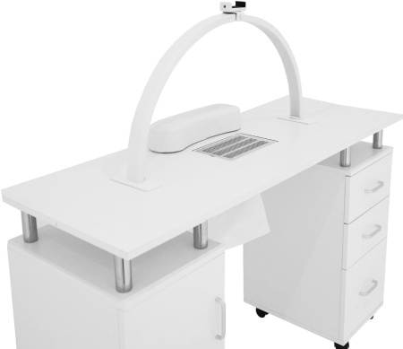 Masuta manichiura, 120 cm, masa cosmetica cu Aspirator incorporat, pernita - Alb - MANIA5 - Img 7