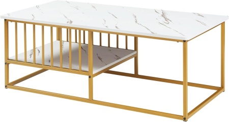 MCAU20 - Masuta de cafea 120 cm, masa pentru living imitatie marmura - Alb - Auriu / Negru - Img 10