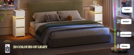 NOA201 - Set 2 Noptiere, 24 cm, foarte inguste, LED - Alb - Auriu - Img 3
