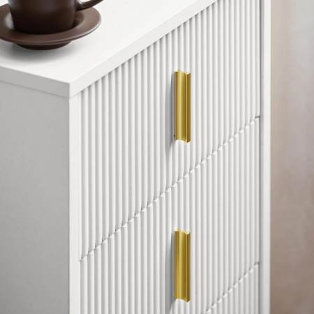 NOA45 - Set 2x Noptiere albe 40x40x63cm, riflaje, cu sau fara Priza, cu 3 sertare, dormitor - Alb-Auriu - Img 2