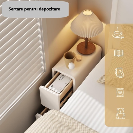 NOA7 - Set 2 Noptiere albe foarte inguste, 20 cm sau 30 cm, cu 2 sertare - Img 8