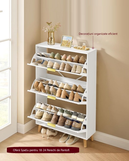 Pantofar alb riflaj, 80cm ingust, 3 compartimente, pantofare, depozitare pantofi, mobilier hol - PANA38 - Img 6