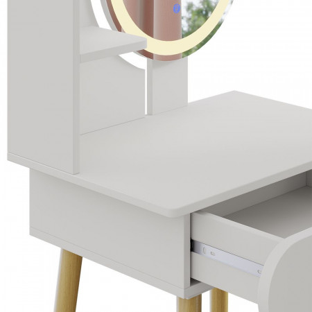SEA448 - Set Masa toaleta 60 cm cosmetica machiaj, oglinda cu LED, masuta vanity - Alb - Img 7