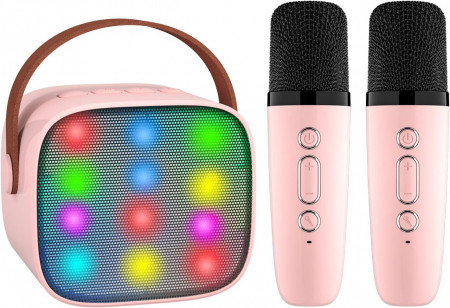 CADC3 - Set Sistem Mini Karaoke si 2 Mini Microfoane, Jucarii copii, Cadou pentru Craciun, Petreceri in familie - Roz