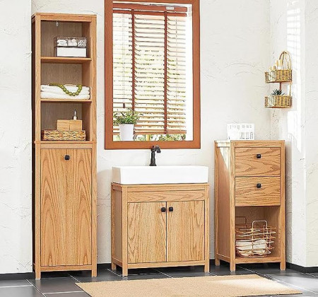 FAGO6 - Set Mobilier Baie Fago 3 piese - masca chiuveta, comoda ingusta, dulap inalt - Maro