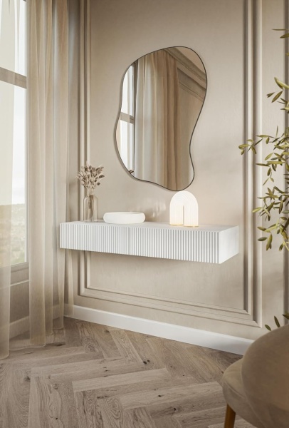 MAA42 - Masuta Consola suspendata Alba, 90 / 110 cm, masa de toaleta cu 1 / 2 sertar(e), cosmetica machiaj, vanity - Img 2