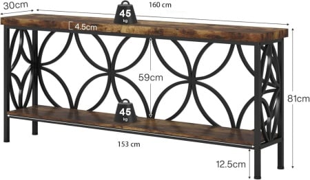 MACI32 - Masa Consola, 160 cm, masuta hol, living, dormitor - Negru - Maro - Img 8