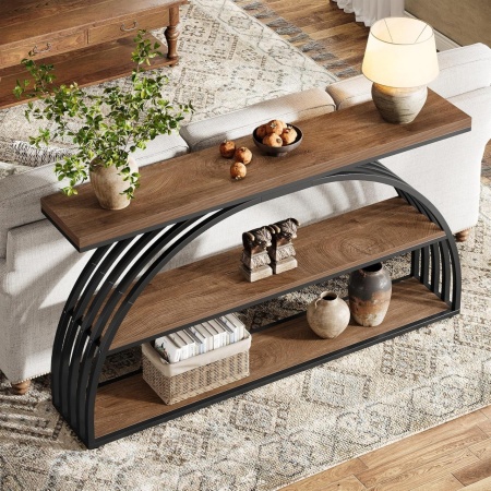 MACI35 - Masa Consola curbata, 160 cm, masuta hol, living, dormitor - Negru - Maro - Img 7