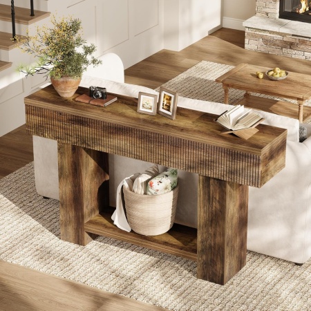 MAM30 - Masa Consola, 140 cm, masuta hol cu Front Riflat, living, dining, dormitor - Maro - Img 4