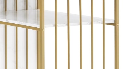 MANIAU206 - Masuta manichiura dubla, birou dublu, 200 cm, masa cosmetica pentru salon - Alb imitatie de marmura - Auriu - Img 7