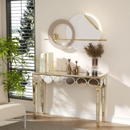 MAOG203 - Masa toaleta oglinda, masuta consola, 120 cm, cosmetica machiaj, vanity birou, Argintiu - Img 8