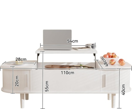 Masuta de cafea Rabatabila, 110 cm, masa canapea cu Usi Glisante Riflate, Alb / Negru / Maro / Gri / Alb-Maro - MCA1 - Img 9