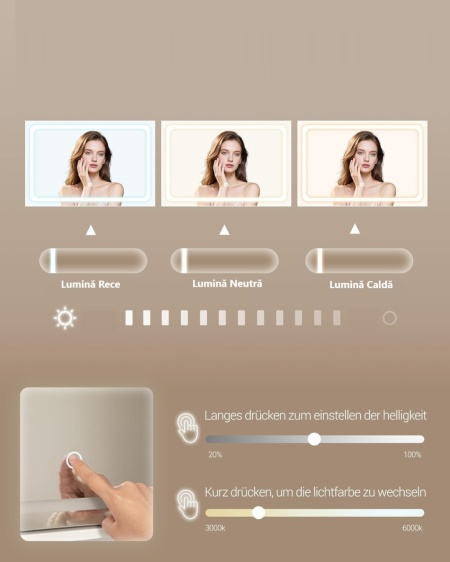 Masuta machiaj cu Oglinda HD LED si 5 Sertare pentru Cosmetice, Set Masa toaleta 108 cm, Alb, masuta cosmetica, vanity - SEA13 - Img 8