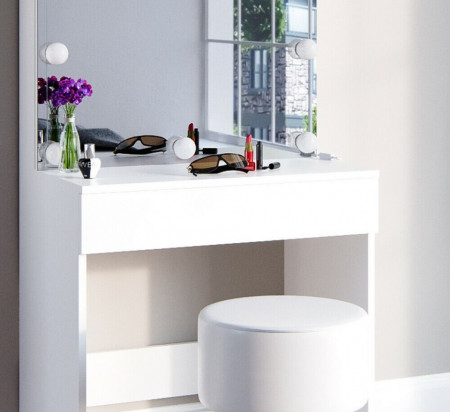 Masuta machiaj cu Oglinda LED si 1 Sertar pentru Cosmetice, Alb, masuta cosmetica, vanity - SEA262 - Img 3