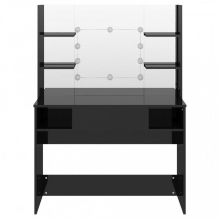 Masuta machiaj cu Oglinda LED si 1 Sertar pentru Cosmetice, Set Masa toaleta 100 cm, Negru, masuta cosmetica, vanity - SEN705 - Img 4