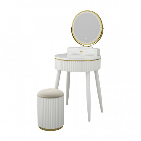 Masuta machiaj cu Oglinda LED si 1 Sertar pentru Cosmetice, Set Masa toaleta 60 cm, Alb, masuta vanity cu Riflaj, cosmetica - SEA459 - Img 7