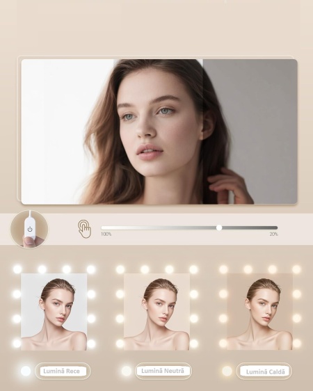 Masuta machiaj cu Oglinda LED si 11 Sertare pentru Cosmetice, Set Masa toaleta 108 cm, Alb, masuta cosmetica, vanity - SEA9 - Img 4