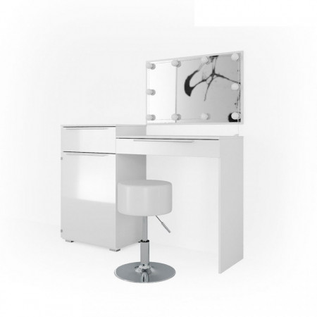 Masuta machiaj cu Oglinda LED si 2 Sertare pentru Cosmetice, Alb, masuta cosmetica, vanity - SEA258 - Img 3