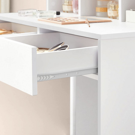 Masuta machiaj cu Oglinda LED si 2 Sertare pentru Cosmetice, Set Masa toaleta 80 cm, Alb, masuta cosmetica, vanity - SEA385 - Img 3