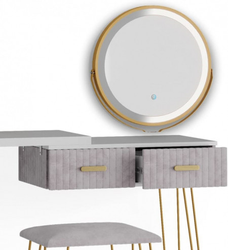Masuta machiaj cu Oglinda LED si 2 Sertare pentru Cosmetice, Set Masa toaleta 120 cm, Alb, masuta cosmetica, vanity - SEA393 - Img 4
