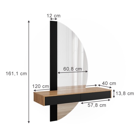 Masuta machiaj cu Oglinda LED si 2 Sertare pentru Cosmetice, Set Masa toaleta 120 cm, Negru, masuta vanity cu Riflaj, cosmetica- SEM242 - Img 5